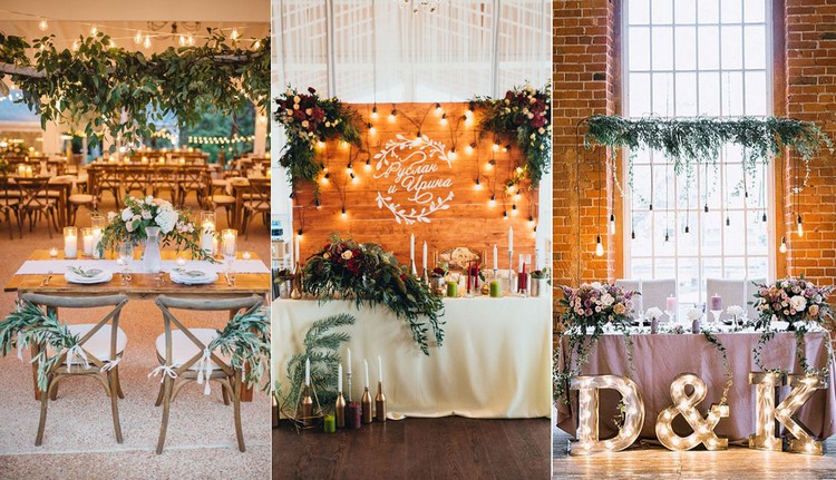 idées décoration lumières verdure table mariage champetre