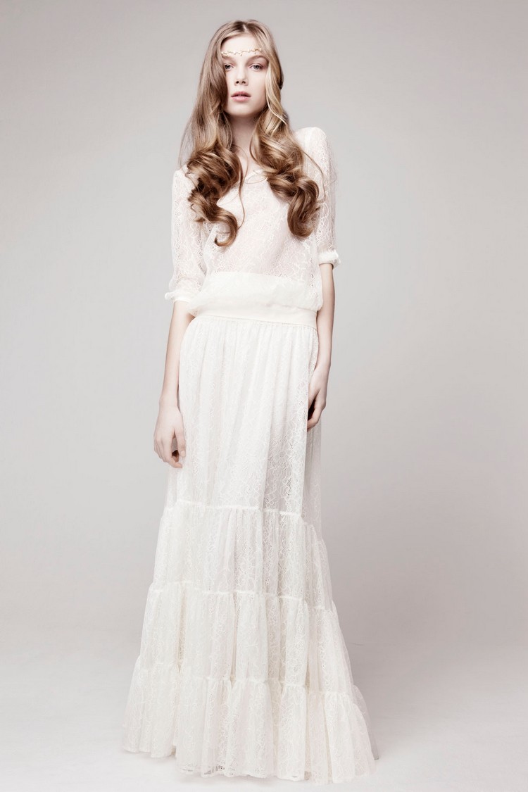 longue robe mariée simple chic style bohème dentelle blanc cassé