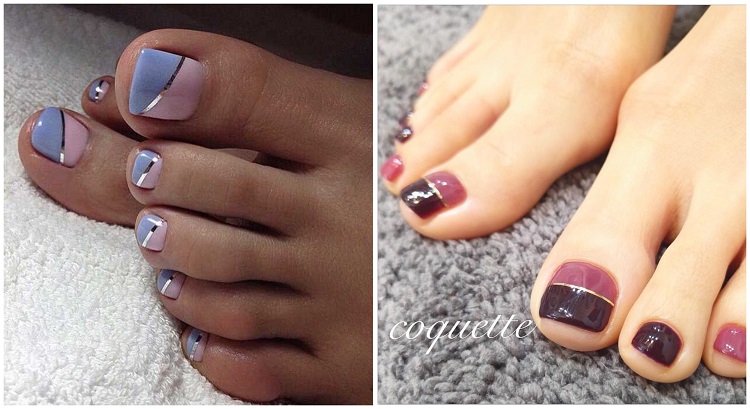 nail art pour les pieds ongles bicolores tendance pédicure été 2021