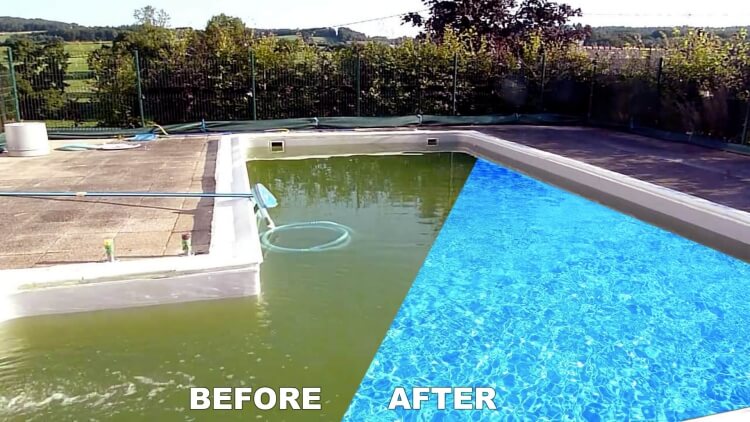 traitement eau de piscine verte avant après nettoyage
