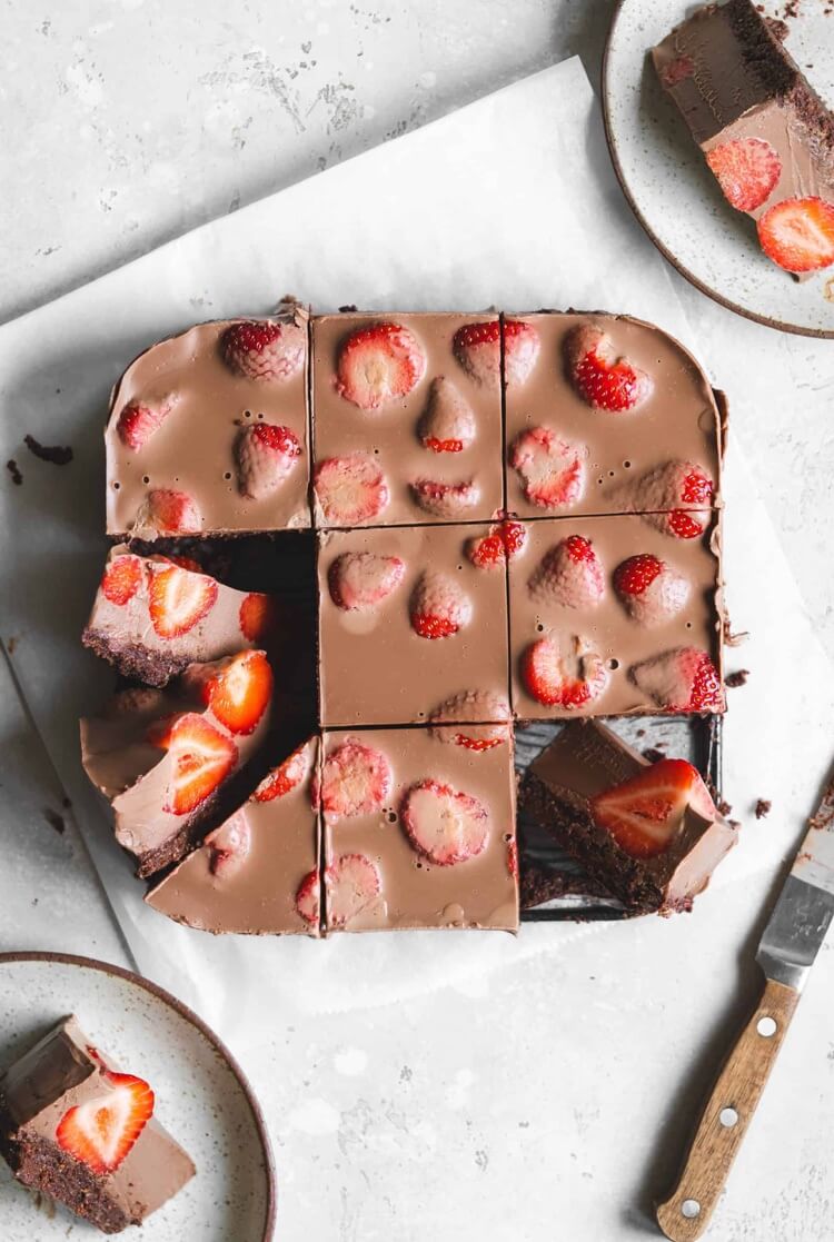barres brownie végétaliennes fraises chocolat