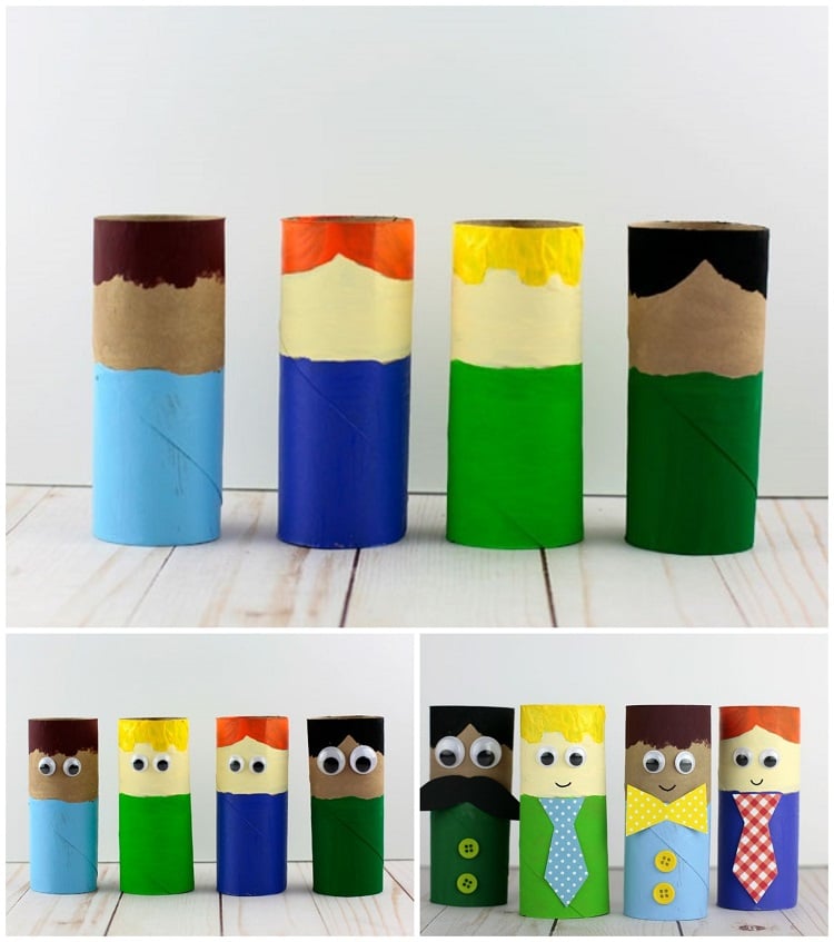 bricolage enfants maternelle idee cadeau fête des pères à fabriquer avec rouleau de papier toilette