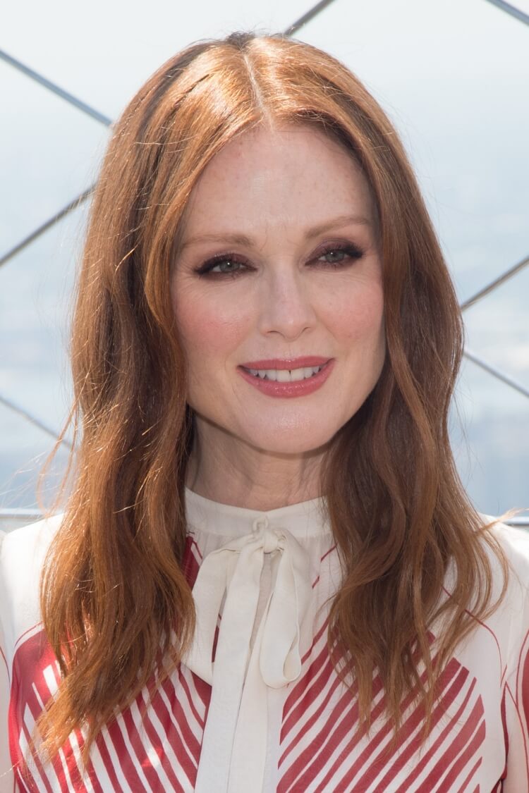 Medium length haircut for women over 50 with brown hair Julianne Moore
