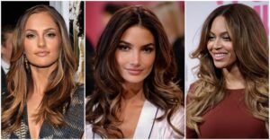 mèches miel cheveux chatain foncé meches caramel balayage