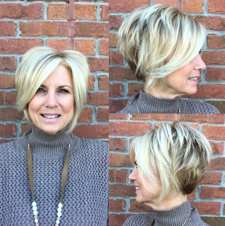 What haircut coloring the face of a 50-year-old woman