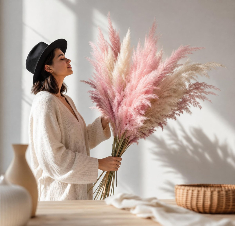 comment profiter plumes herbe pampas rose décoration intérieure