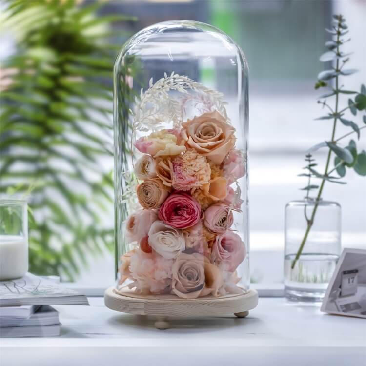 déco table mariage fleurs séchées sous cloche