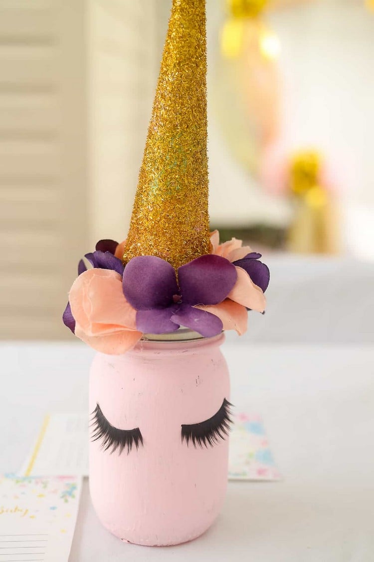 décoration baby shower licorne fait maison pot peint rose