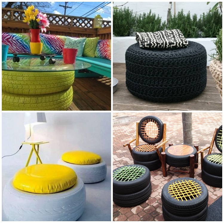 décorer et aménager son jardin avec des matériaux recyclés meubles diy en pneus recyclés