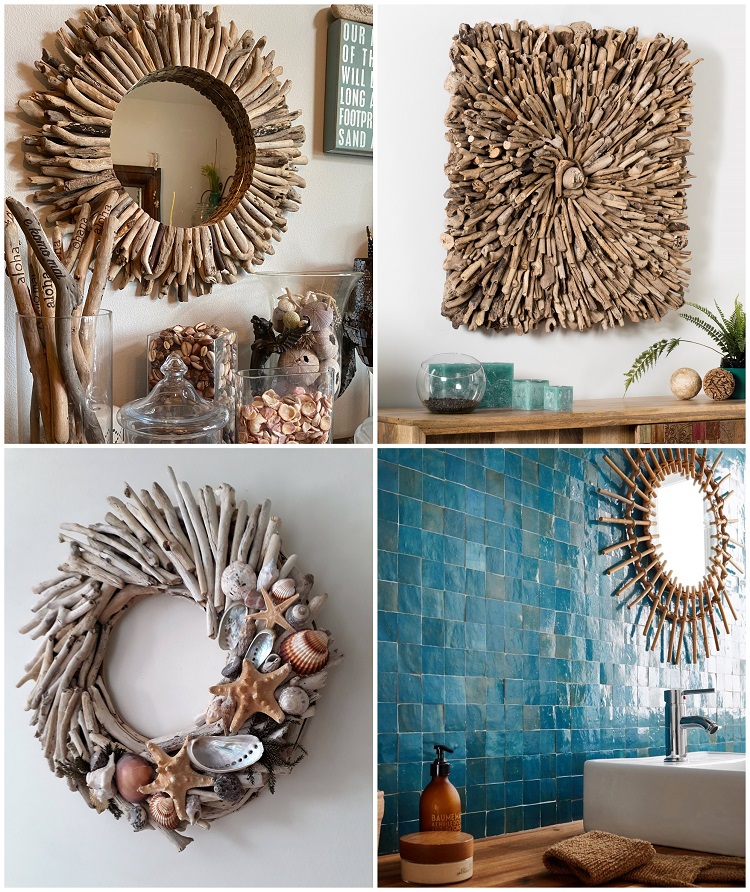 miroir rond customisé bois flotté idée decoration murale style bord de mer 