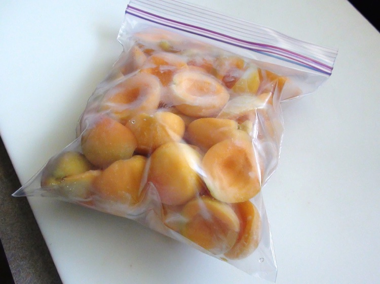 moitiés abricots congelés dans un sac de congélation