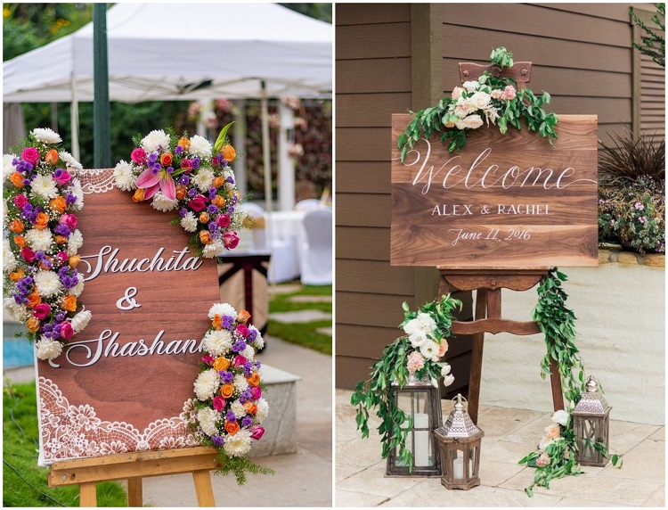 panneaux de bienvenue mariage champêtre en bois déco fleurs fraîches
