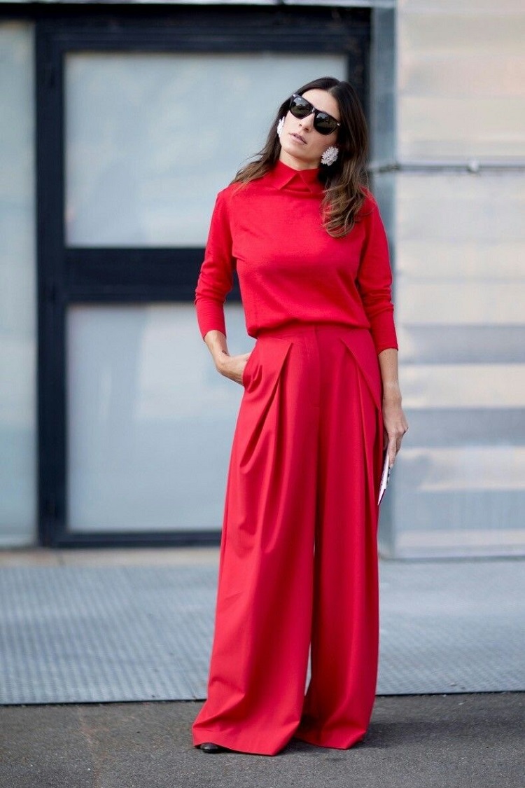 pantalon large tenue pour mère du marié grande taille total look rouge