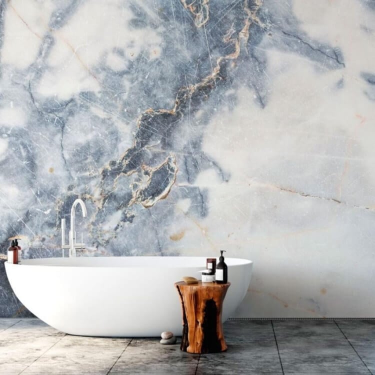 papier peint tendance salle de bain imitation marbre