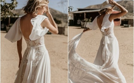 robe mariée bohème dos nu mancherons chapeau mariage plage