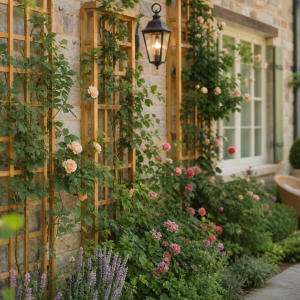 treillis en bois offrent un support pour les plantes grimpantes