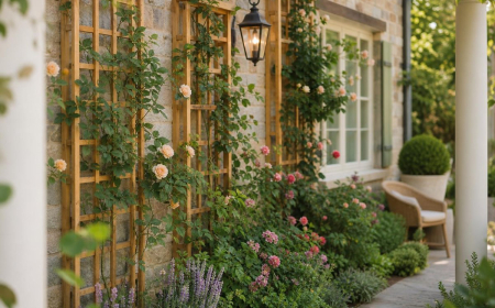 treillis en bois offrent un support pour les plantes grimpantes