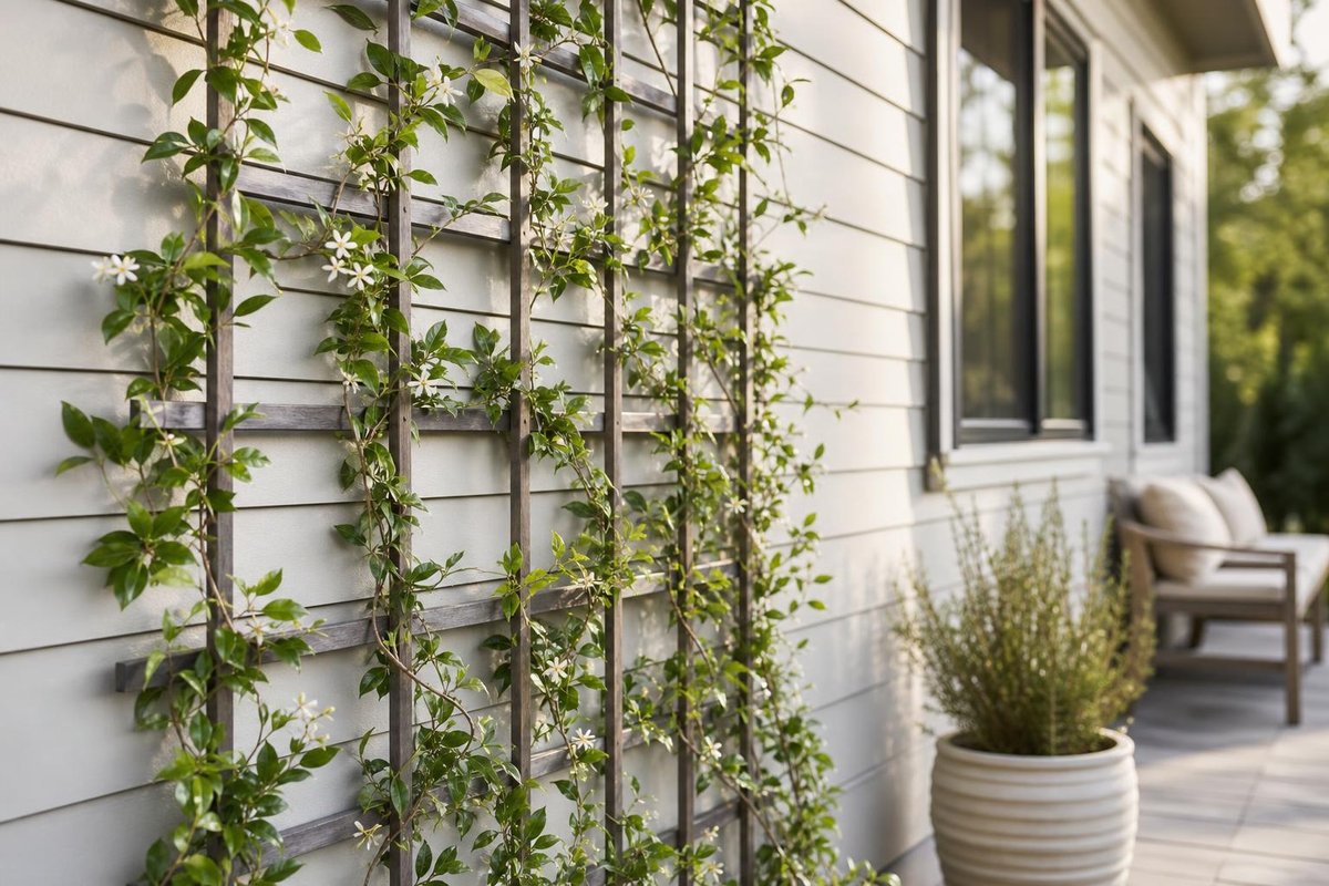 treillis métallique en fils de fer pour plantes grimpantes sur la facade de la maison