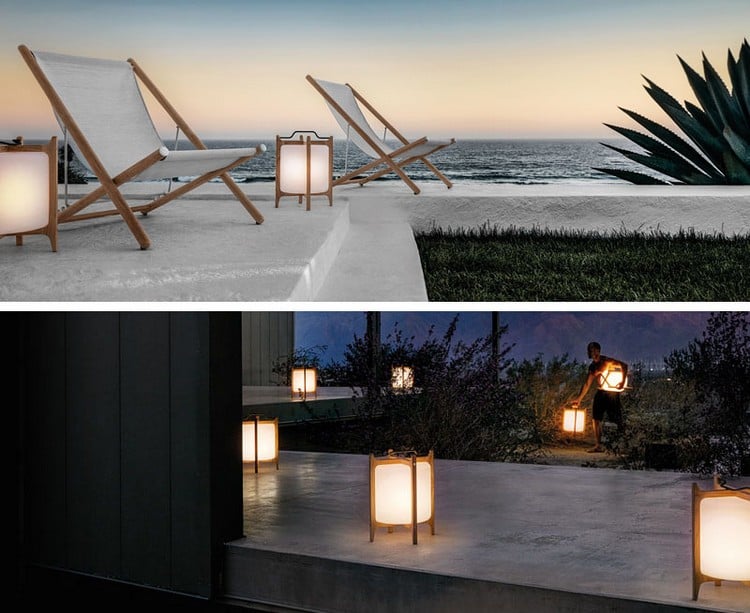 éclairage extérieur terrasse moderne lanternes poser sol