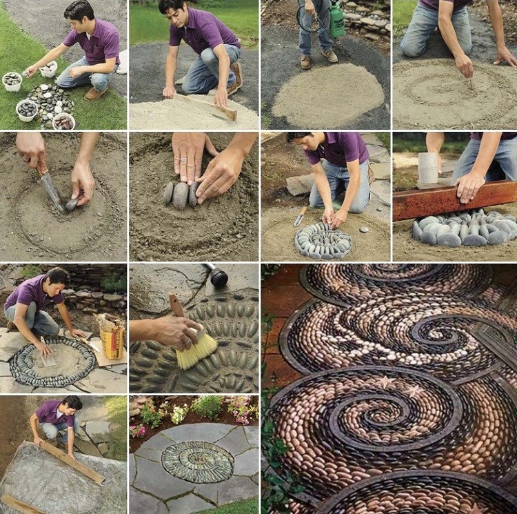 comment faire allée mosaique galets spirales magnifiques