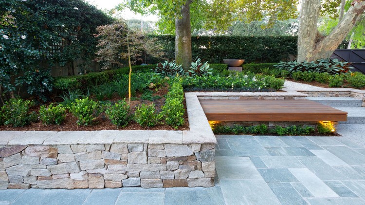 idée décoration jardin extérieur pierre naturelle bordures murets