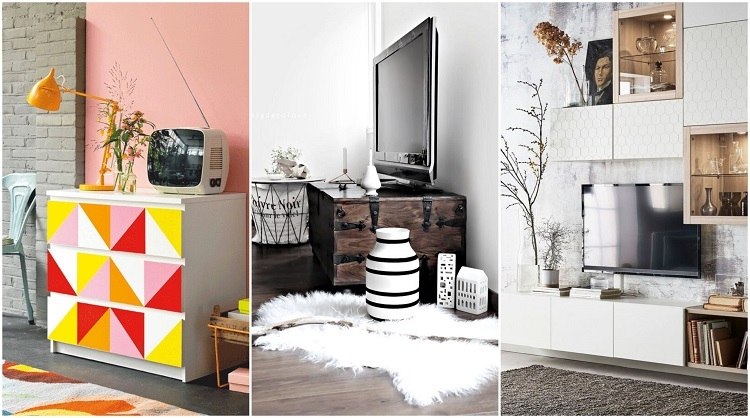 idées meuble télé moderne en bois pas cher salon ikea noir gris blanc