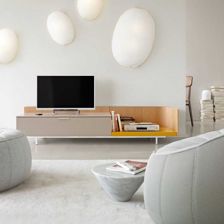 meuble tv moderne avec rangement vintage salon blanc bois