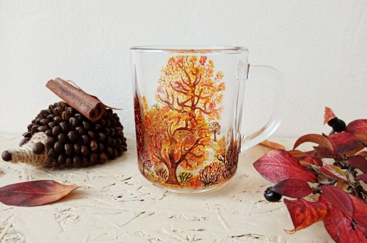mug d'automne diy peinture sur verre