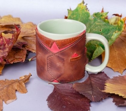personnaliser tasse à café cuir déco automne