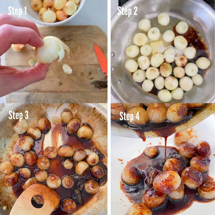 étapes préparation petits oignons caramélisés entrée raffinée par avance