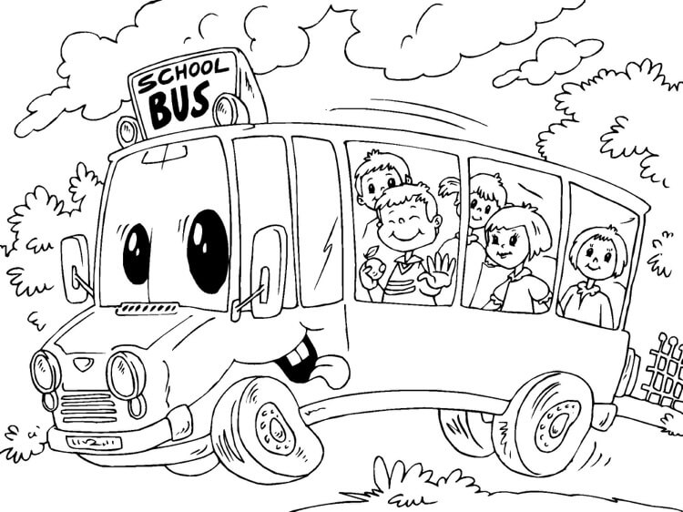 autobus scolaire avec des écoliers premier jour rentrée maternelle coloriage imprimer gratuit