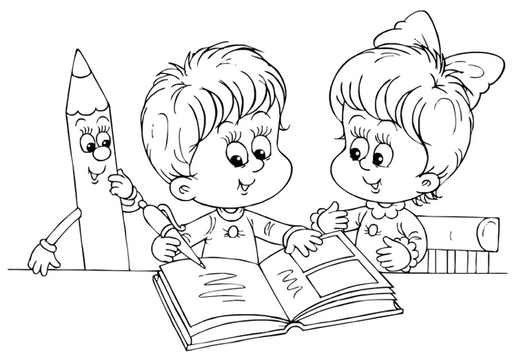 coloriage rentrée maternelle dessin facile deux écoliers avec un livre