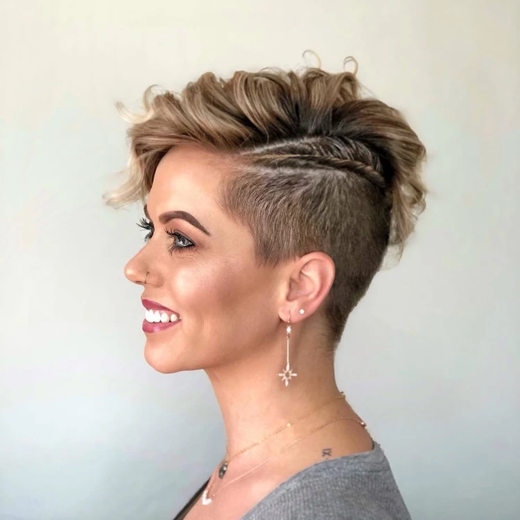 Modern female pixie cut with braided and trimmed braid