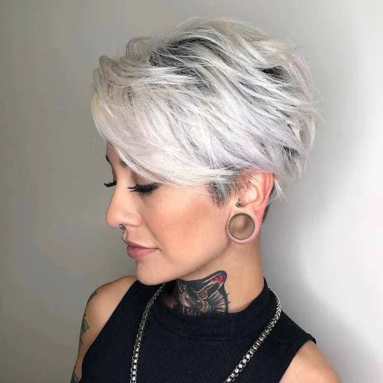 Short haircut 2021 soft gray hair for a 40-year-old woman