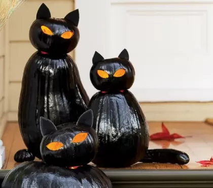 deco halloween exterieur diy citrouilles décoratives chats noirs décorer le porche