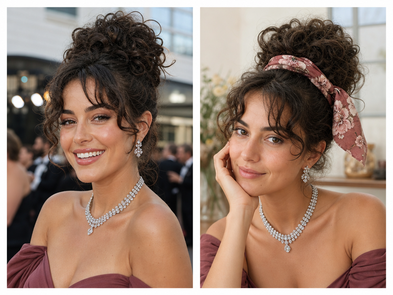 frange rideau cheveux bouclés tuto chignon sur cheveux bouclés