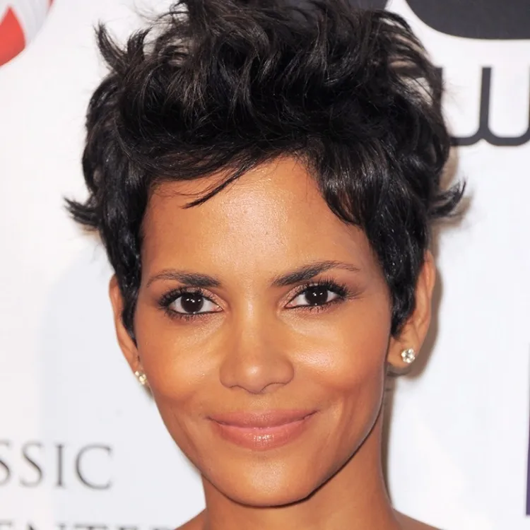 Halle Berry cut curly pixie woman