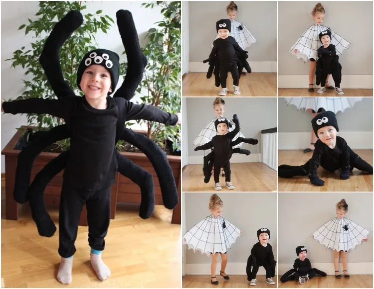 idée costume halloween fabriquer garcon fille araignée noire