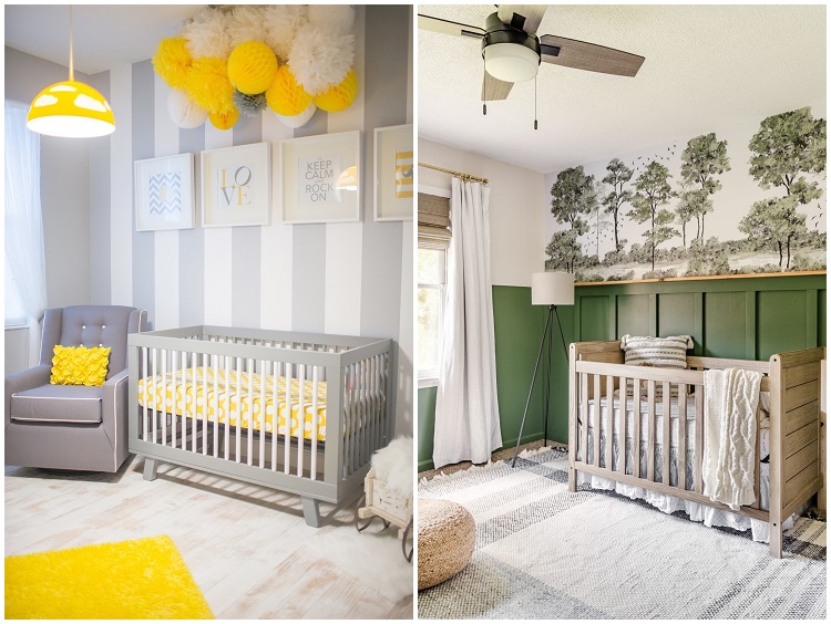 idée de décoration chambre bébé mixte jaune vert