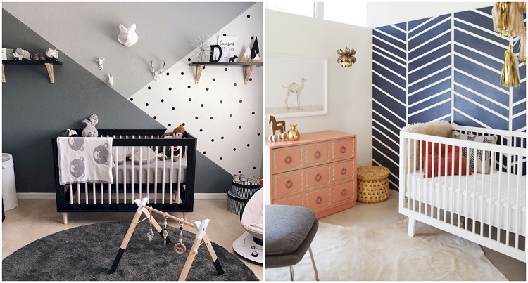 idée de décoration de chambre bébé mixte motifs géométriques pois rayures 
