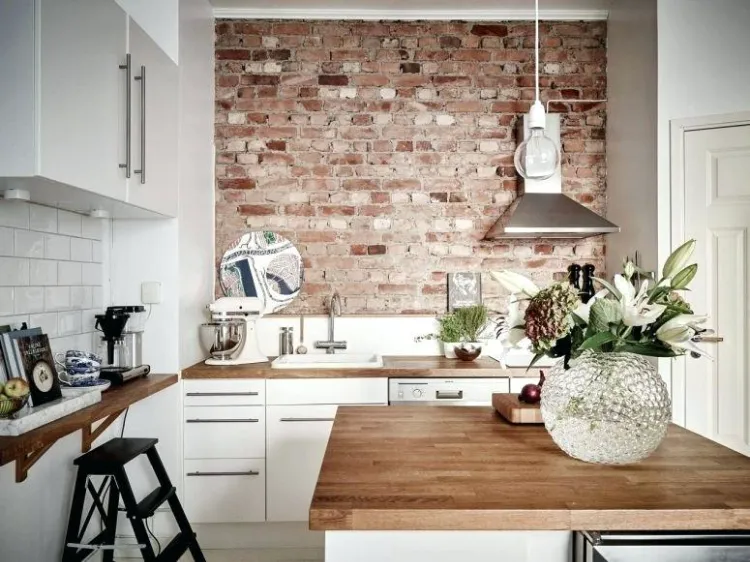 wallpaper brick kitchen wall decoration kitchen wood and white decor modern trends 2021