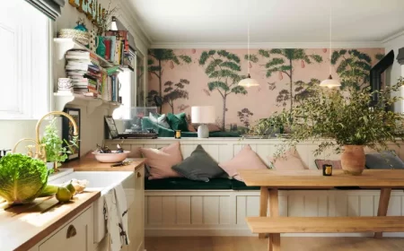papier peint cuisine original idee decoration murale cuisine inspirarion nature foret verdure
