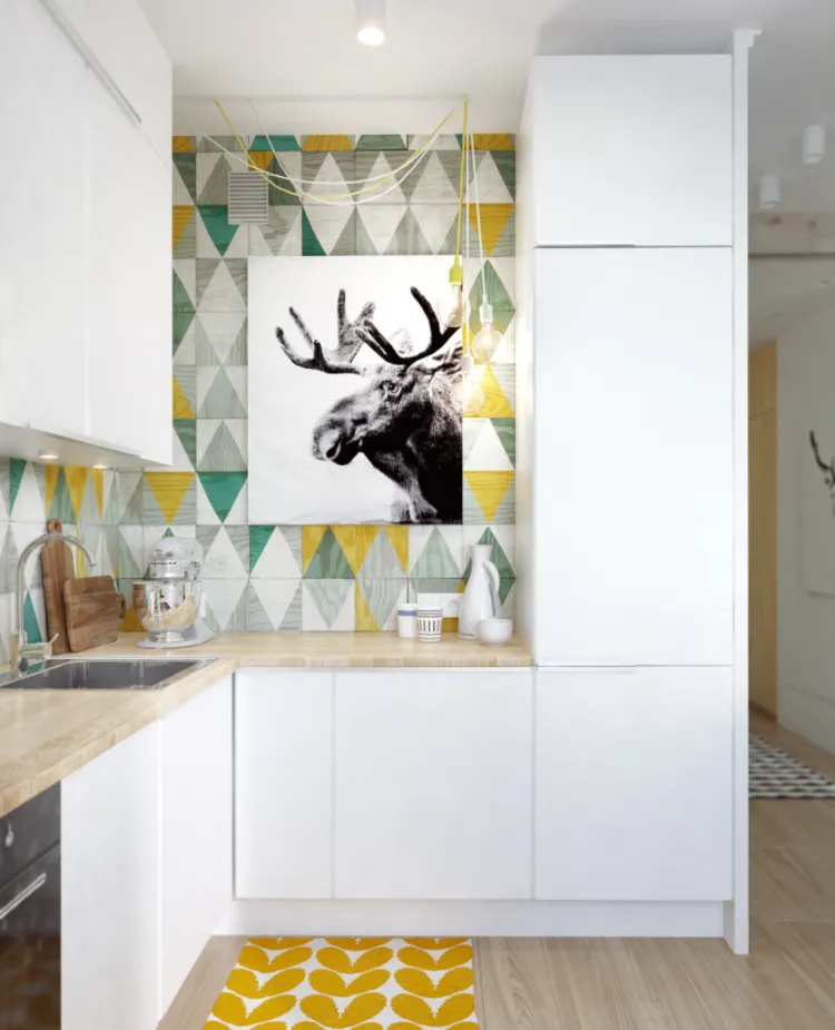 papier peint pour cuisine moderne blanche decoration murale cuisine géometrique tendances 2021