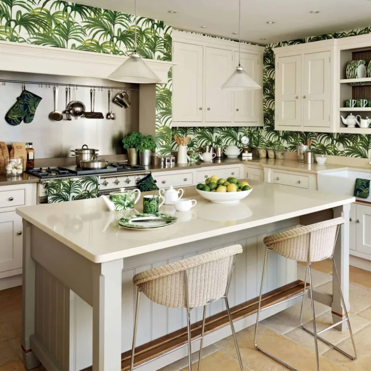 vinyl wallpaper kitchen trends 2021 decorative objects tropical print exotic decor natural inspiration