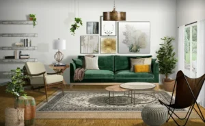 tendances déco canapé velours vert salon élégant couleurs naturelles