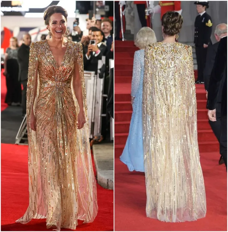Kate Middleton James Bond no time to die robe dorée à paillettes Jenny Packham
