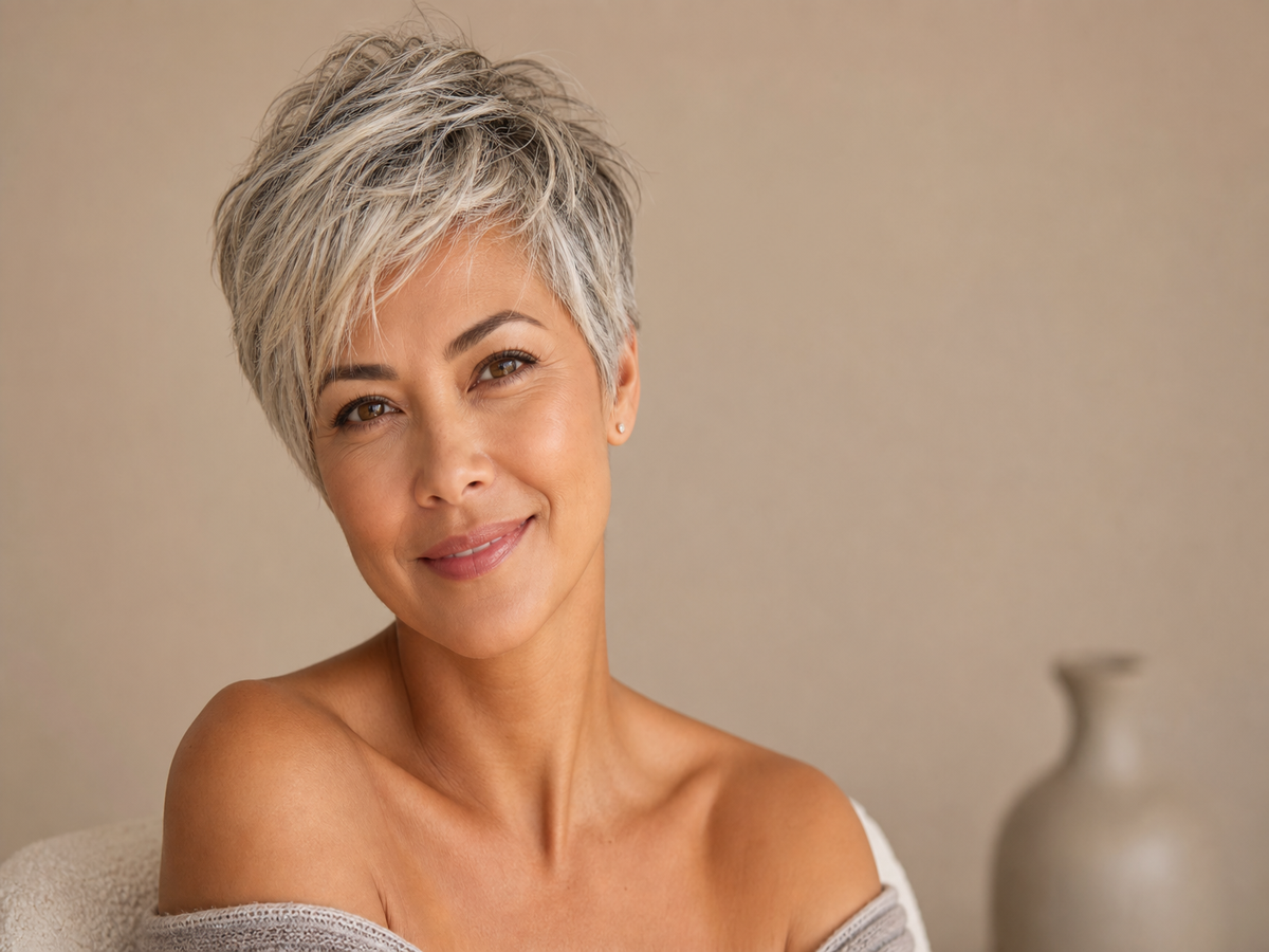 coupe courte femme frange effilée mèches blondes