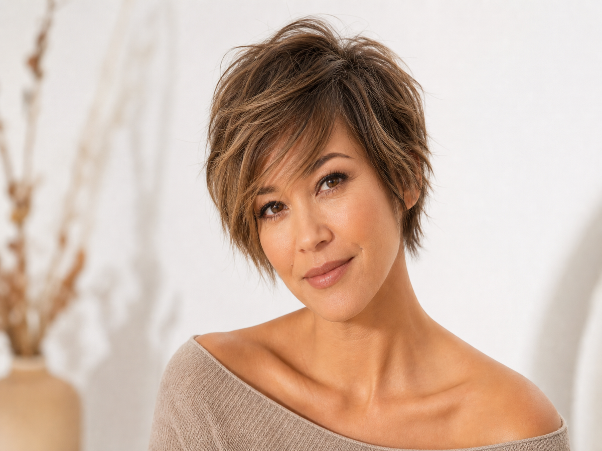 coupe courte effilée femme 2021 forme flatteuse coloration tendance ombre caramel Lisa Rinna