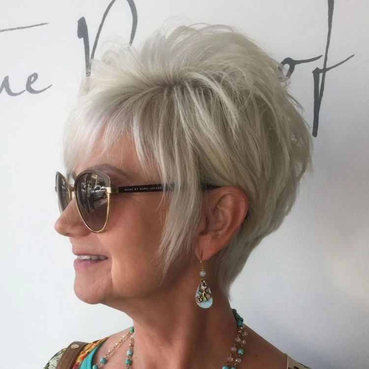 Platinum blonde short tapered haircut for women 50 years