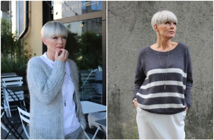 Thin 60-year-old shaving woman cut bowl white scattered bowl cut